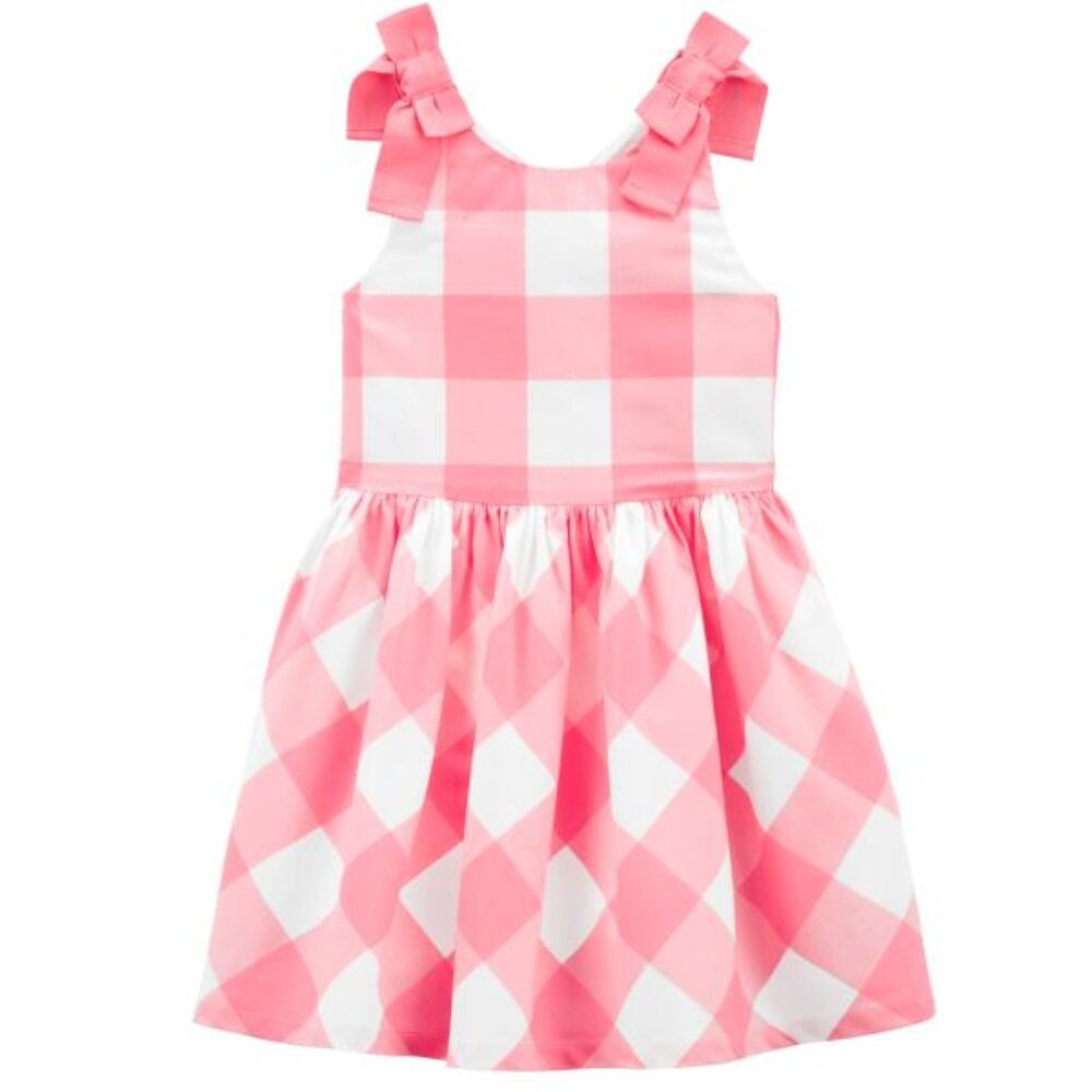 NEW Carter's Gingham Tank Sleeveless Plaid Bow Strap Knee Length Fancy Dress 3